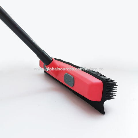 Rubber Broom Carpet Rake With Squeegee Long Handle For Pet Hair