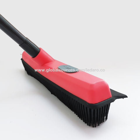 Rubber Broom with Squeegee and Adjustable Long Handle, Pet Hair and Fur Remover, Carpet Rake and Floor Brush for Hardwood, Tile and Window