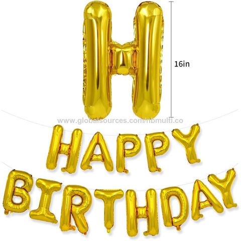 Banner Balon Selamat Ulang Tahun Emas 3D Huruf Foil Mylar 16 Inci dengan sedotan pita untuk Pesta Ulang Tahun Anak Perempuan Laki-Laki Anak-Anak & Dewasa