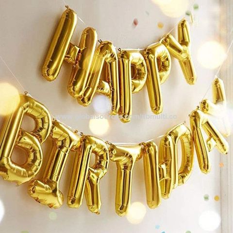 Banner Balon Selamat Ulang Tahun Emas 3D Huruf Foil Mylar 16 Inci dengan sedotan pita untuk Pesta Ulang Tahun Anak Perempuan Laki-Laki Anak-Anak & Dewasa
