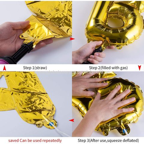 Banner Balon Selamat Ulang Tahun Emas 3D Huruf Foil Mylar 16 Inci dengan sedotan pita untuk Pesta Ulang Tahun Anak Perempuan Laki-Laki Anak-Anak & Dewasa