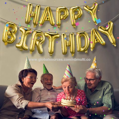 Banner Balon Selamat Ulang Tahun Emas 3D Huruf Foil Mylar 16 Inci dengan sedotan pita untuk Pesta Ulang Tahun Anak Perempuan Laki-Laki Anak-Anak & Dewasa