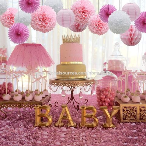 16-teiliges Rosa Partydekorations-Set: Papier-Pompons, Wabenbälle, Laternen, Seidenpapierfächer für Geburtstag, Hochzeit, Valentinstag