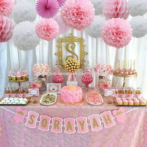 16-teiliges Rosa Partydekorations-Set: Papier-Pompons, Wabenbälle, Laternen, Seidenpapierfächer für Geburtstag, Hochzeit, Valentinstag