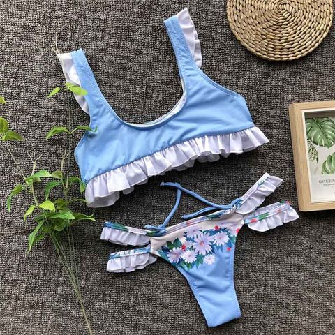 New Ruffle Swimwear Mini Brazilian Bikini Set, Push Up Vintage