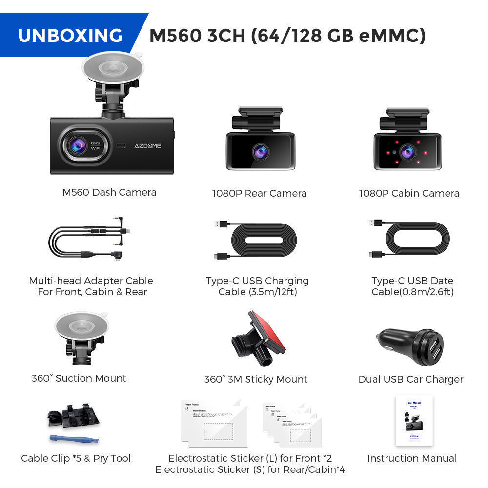 AZDOME M301 2K Dual Dashcams Dash Cam Front and Rear Built In WiFi