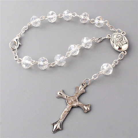 Collar de cuentas de rosario de madera retro para mujer, colgante de cruz  de Jesús, regalos religiosos