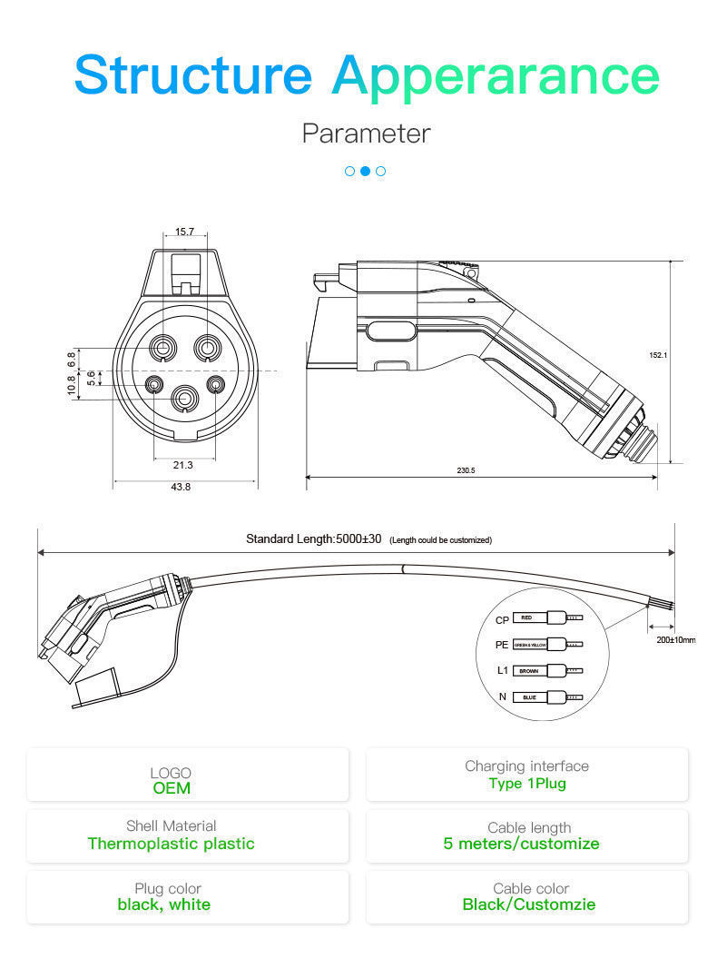 Buy China Wholesale Oem Logo Type1 16a 250v Sae J1772 Ev Charger Cable
