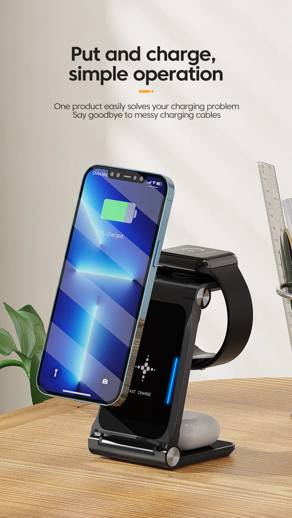 3 in 1 Qi Wireless Mobile Charging Stand for Apple Devices