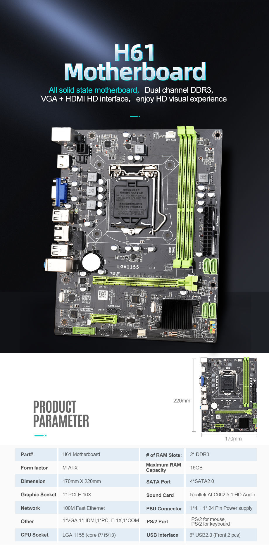 Bulk Buy China Wholesale Intel H61 Chipset Lga 1155 Motherboard With ...