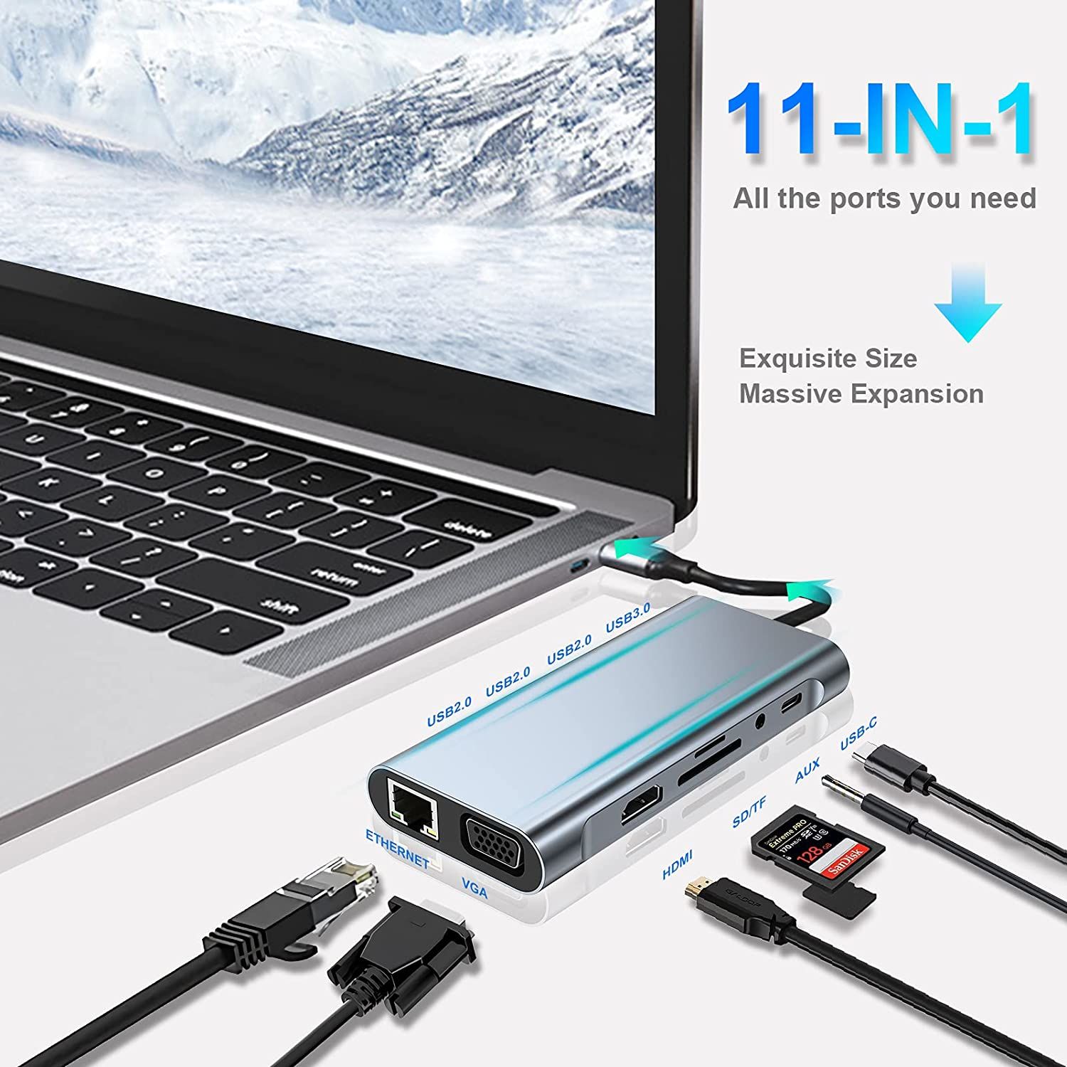 Hub USB C 12 en 1 avec 2 Hdmi & Vga, Pd3.0, Ethernet, lecteur de carte Sd  Tf, 4 ports USB, micro / audio, station d'accueil adaptateur de type C  compatible pour Macbook