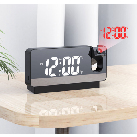 Nouveau réveil à projection miroir lumineux d'Amazon, horloge LED silencieuse multifonctionnelle avec projection électronique