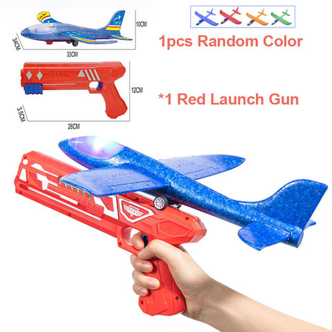 Avión de espuma con flash LED, 10m, pistola de avión con catapulta, juguete para niños, juego al aire libre, modelo de burbuja