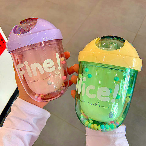 Popsicle Water Bottle with Strap, Creative Ice Cream Water Bottle, Transparent Water Jug Juice Drinking Cup Suitable for Camping Sports Shopping Kids