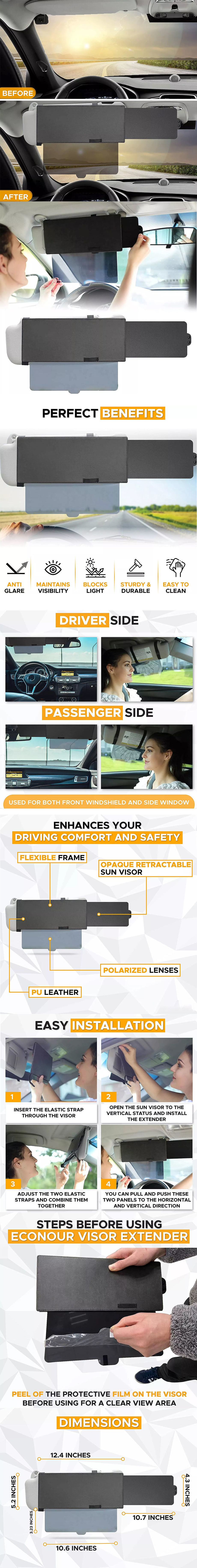 Sunshade Car Sun Visor Extension Extender Shield Front Side Window Shade  Anti-Glare Truck Car Polarized