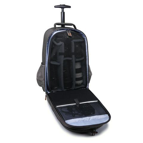 Mochila com rodas com compartimento para câmera e laptop, mochila para câmera e laptop com trolley
