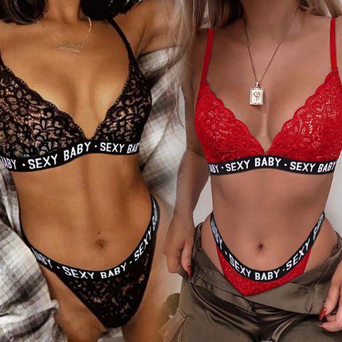 Buy China Wholesale Cheap Sexy Lace English Letter Printing Transparent  Women's Sexy Underwear Sets Sexy Lingerie & Cheap Lady Underwear $2.9