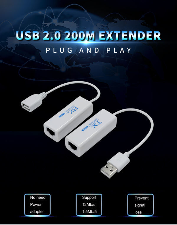Adaptateur d'extension USB 2.0 RJ45 sur Cat5/RJ45/Cat6 Ethernet