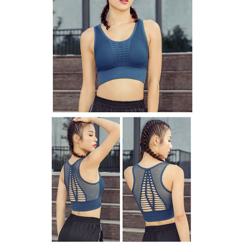 Seamless Hollow Out Mesh See-through Beauty Back Sports Bra