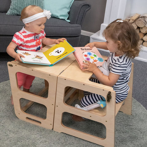 Escritorio de aprendizaje para niños pequeños y torre para niños pequeños,  taburete de cocina plegable 2 en 1 y escritorio para niños pequeños.