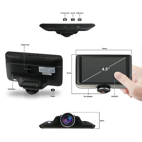 4.5 Inch IPS Touch Screen Car DVR 360 Degree Panoramic Dual Record