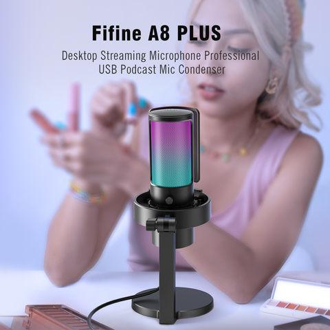 FIFINE USB Microphone Gaming, RGB Condensateur Microphone pour PC