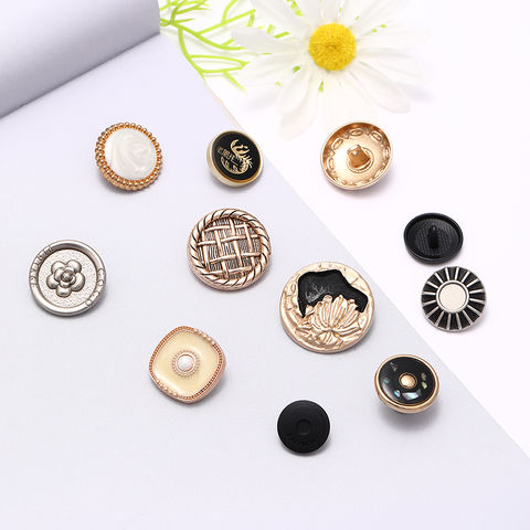 Retro Pearl Gold Metal Button Luxury Rhinestones Coat Buttons for