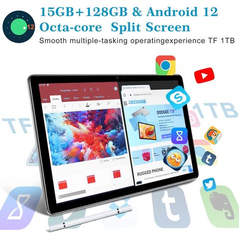 Tablet DOOGEE T10 4G 2023, 10.1" FHD+, Android 12, 15GB+128GB, Octa-Core, Batería 8300mAh, TÜV, Desbloqueo Facial, con Teclado