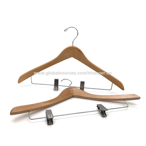 Contoured Deluxe Wooden Coat Hanger (Natural/Chrome)