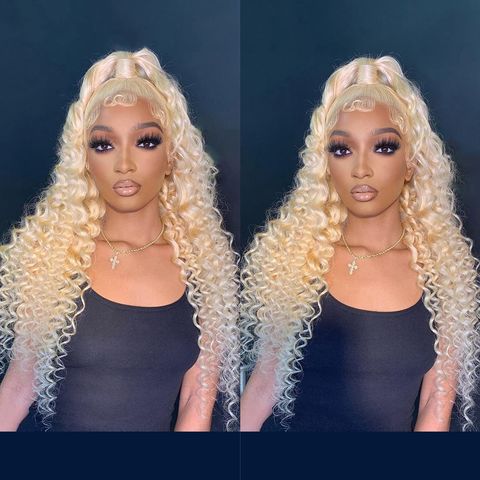 Bouncy braided wig, frontal lace wig, long curly braids wig - Wigs blonde,  average, braided, long, synthetic hair