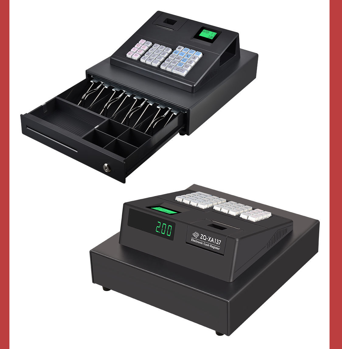 Electronic Cash Register Ecr Zq-xa137 With Cash Drawer