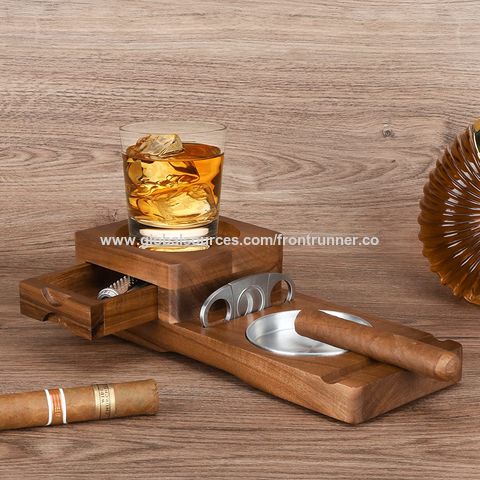 Solid Wood Whiskey Cup Holder And Cigar Ashtray