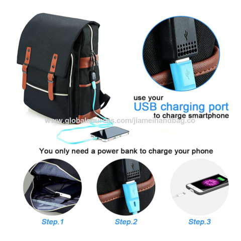 Sac à Dos,Sac à dos bandoulière homme sac de charge école USB