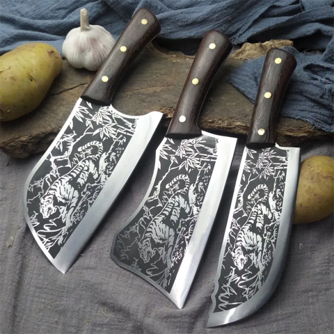 4 Facas Cozinha Santoku Inox Chef Pão Legumes Estilo Japão