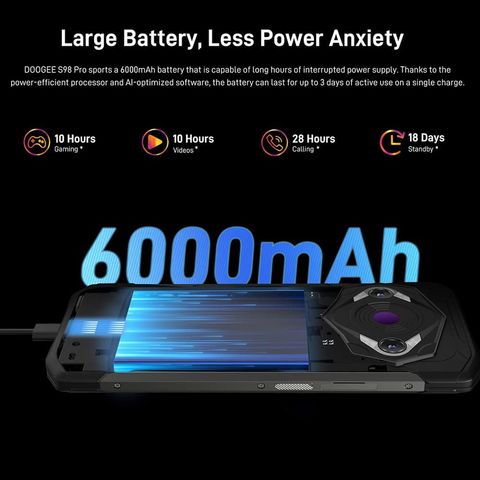 Doogee S98 Pro Thermal Imaging Rugged Phones, Night Vision Cam Android 12  8GB+256GB 6000mAh Battery Helio G96 6.3 FHD+, Support NFC Wireless Charging