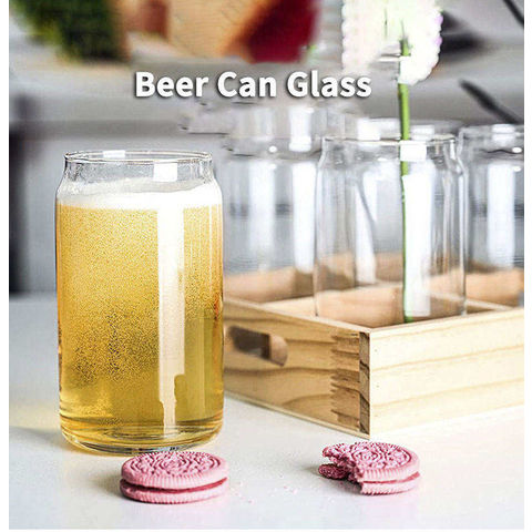 Custom Logo Beer Glass Can With Bamboo Lid and Straw