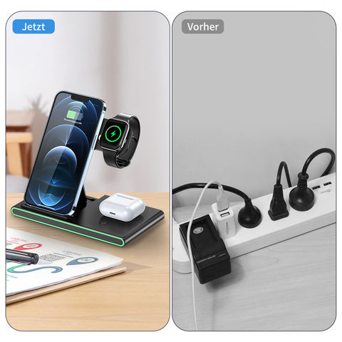 Modisches 3-in-1 Faltbares Kabelloses Ladegerät 15W Schnellladung für iWatch, Kopfhörer & Smartphones