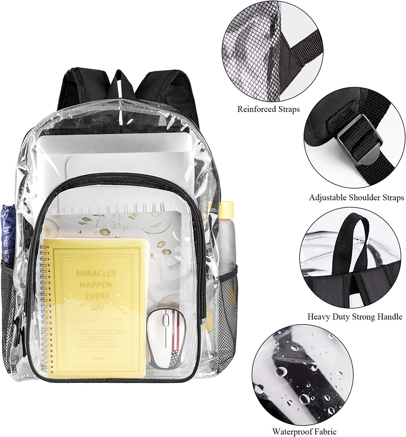 TERGAYEE Clear Backpack,Heavy Duty Clear Bookbag Transparent Backpack See Through Plastic Bookbags For School Work Concert College