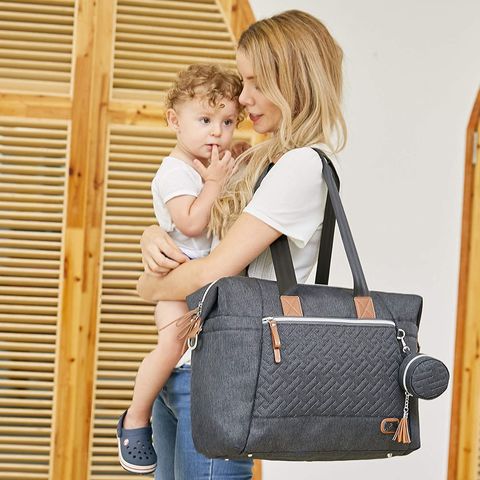 Diaper Bag Tote with Pacifier Case and Changing Pad, Dikaslon Large Travel Diaper  Tote for Mom and Dad, Multifunction Baby Bag for Boys and Girls, Dark Grey  : : Baby Products