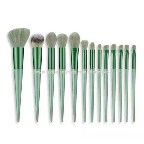 YJ-Anyue Lot de 12 pinceaux de maquillage en bois vert de qualité  supérieure pour fond de teint, poudre, fard à paupières, anti-cernes, grand  ensemble d'outils et accessoires de maquillage : : Beauté