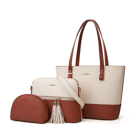 High Quality 3 PCS Set PU Leather Women's Handbags Wide Strap