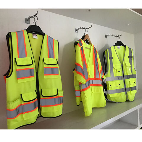 Chaleco reflectante de alta visibilidad, chaleco de trabajo para hombres y  mujeres, chaleco de construcción con 9 bolsillos y cremallera