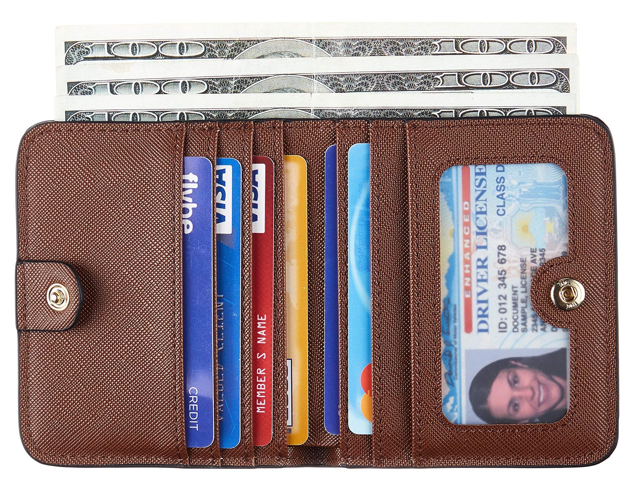 Small Wallet For Women Vegan Leather Compact Bifold Zipper Pocket