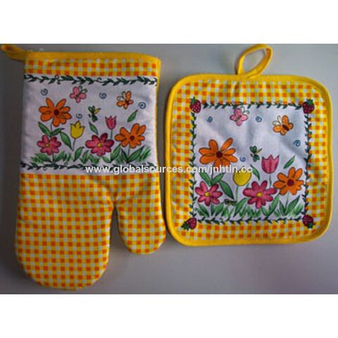 Robin Print Double Oven Gloves - oven mitt - pot holder - Christmas -  kitchenware - kitchen textiles - baking mitts - patterned