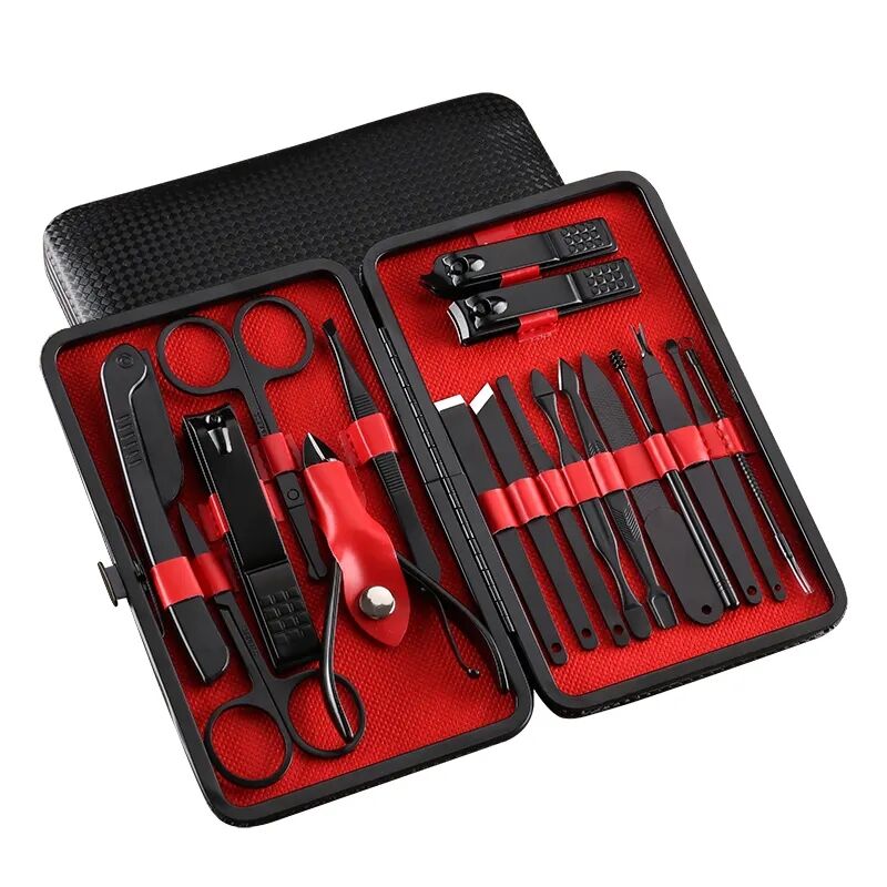 Nail Clipper Cuticle Nail Nipper Set Black 18 Piece Stainless Steel Manicure Pedicure Set Kit