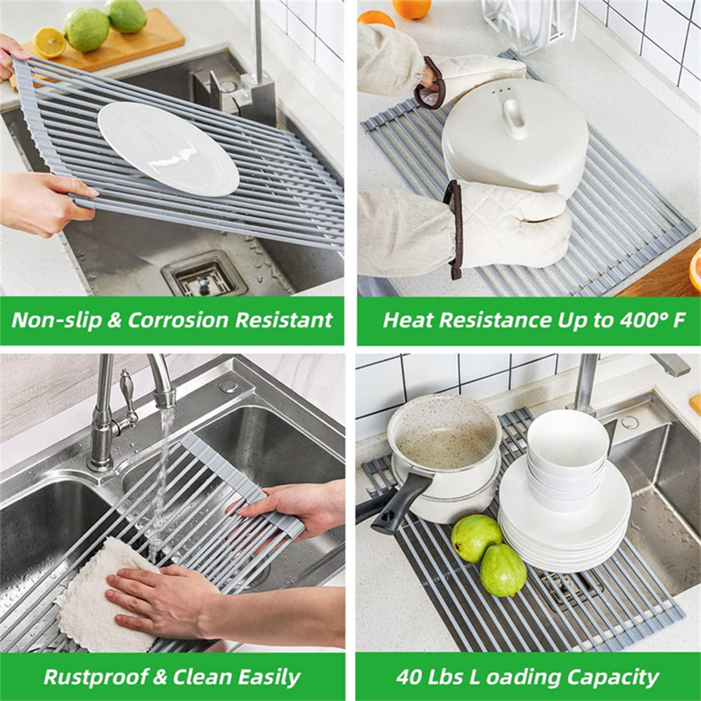 Factory Customized Roll Up Silicone Drying Rack For Bowl Dish Pan Spoon ...