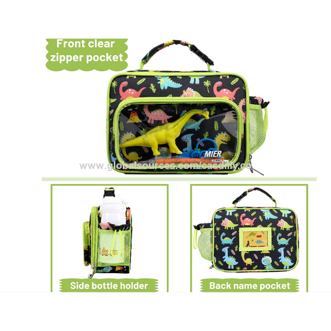 MIER Lunch Bags for Kids Cute Insulated Lunch Box Tote, Black Green Dinosaur