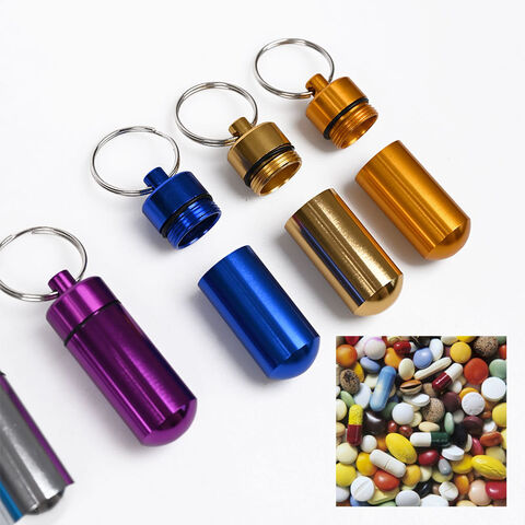 Boîte à pilules porte-clés, porte-clés en métal étanche, voyage