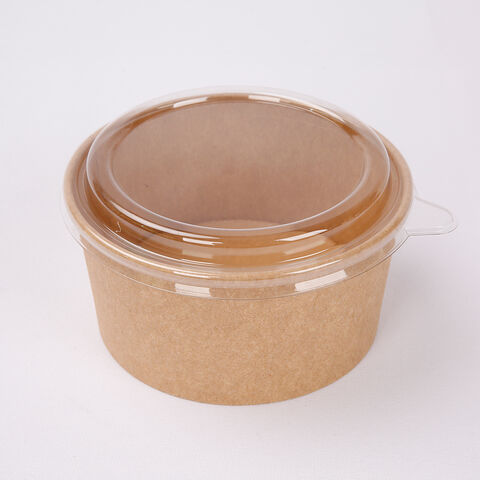 Disposable Salad Bowls With Lids Round Takeaway Food containers Kraft Brown