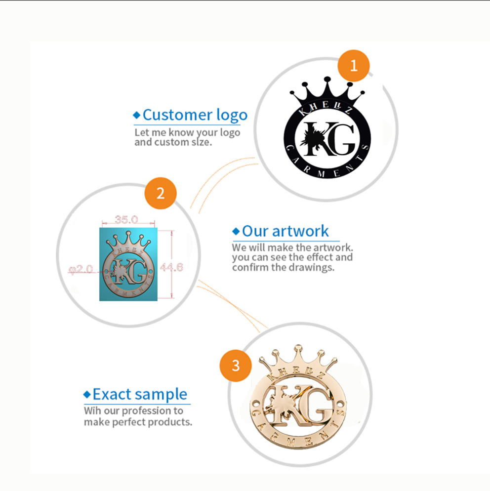 Plating Gold Clothing Custom Brand Logo Sewing Metal Tag For T Shirt